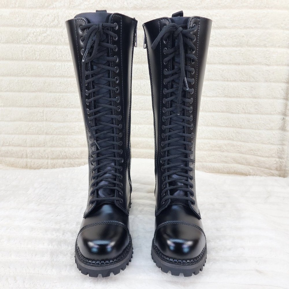 Genuine Real Leather Steel Toe Lace Up Demonia  Riot Men's Knee Boots - Picture 8 of 9